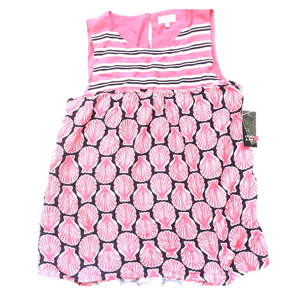 Crown and Ivy Coral and Navy Shell Top Sz PP